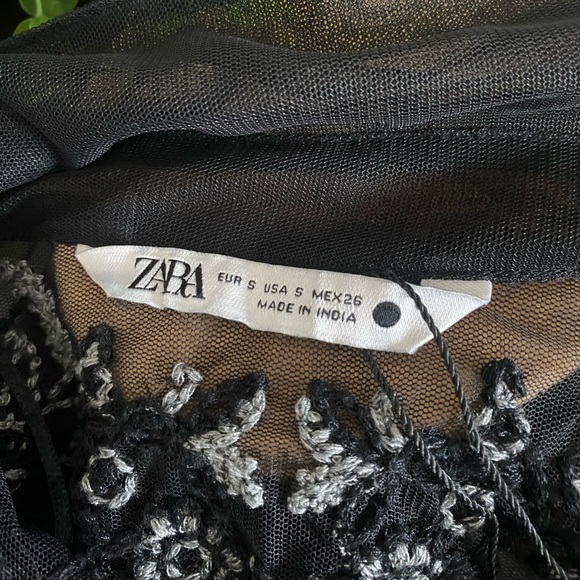 Zara Longline Embroidered Tulle Blouse, sz Small - Picture 11 of 14